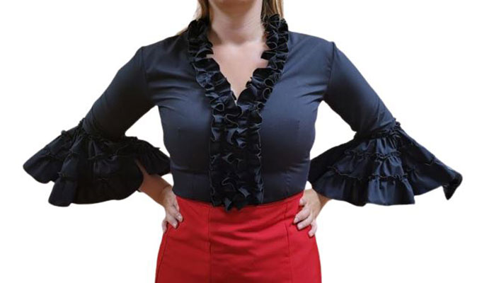 Blusas de Flamenca con Volantes en Color Negro. Mod 24NG